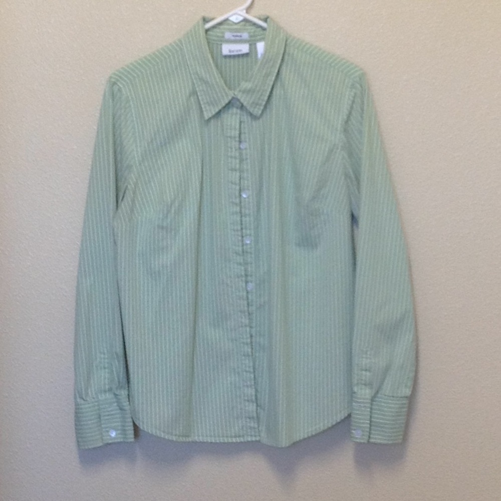 Green and white striped shirt